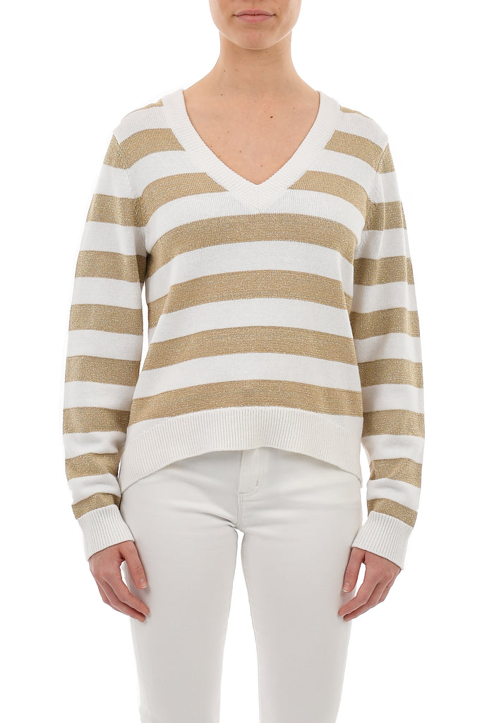 Metallic Rugby Striped V Neck Sweater - Studio D Boutique