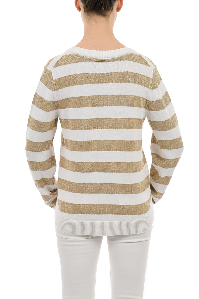 Metallic Rugby Striped V Neck Sweater - Studio D Boutique