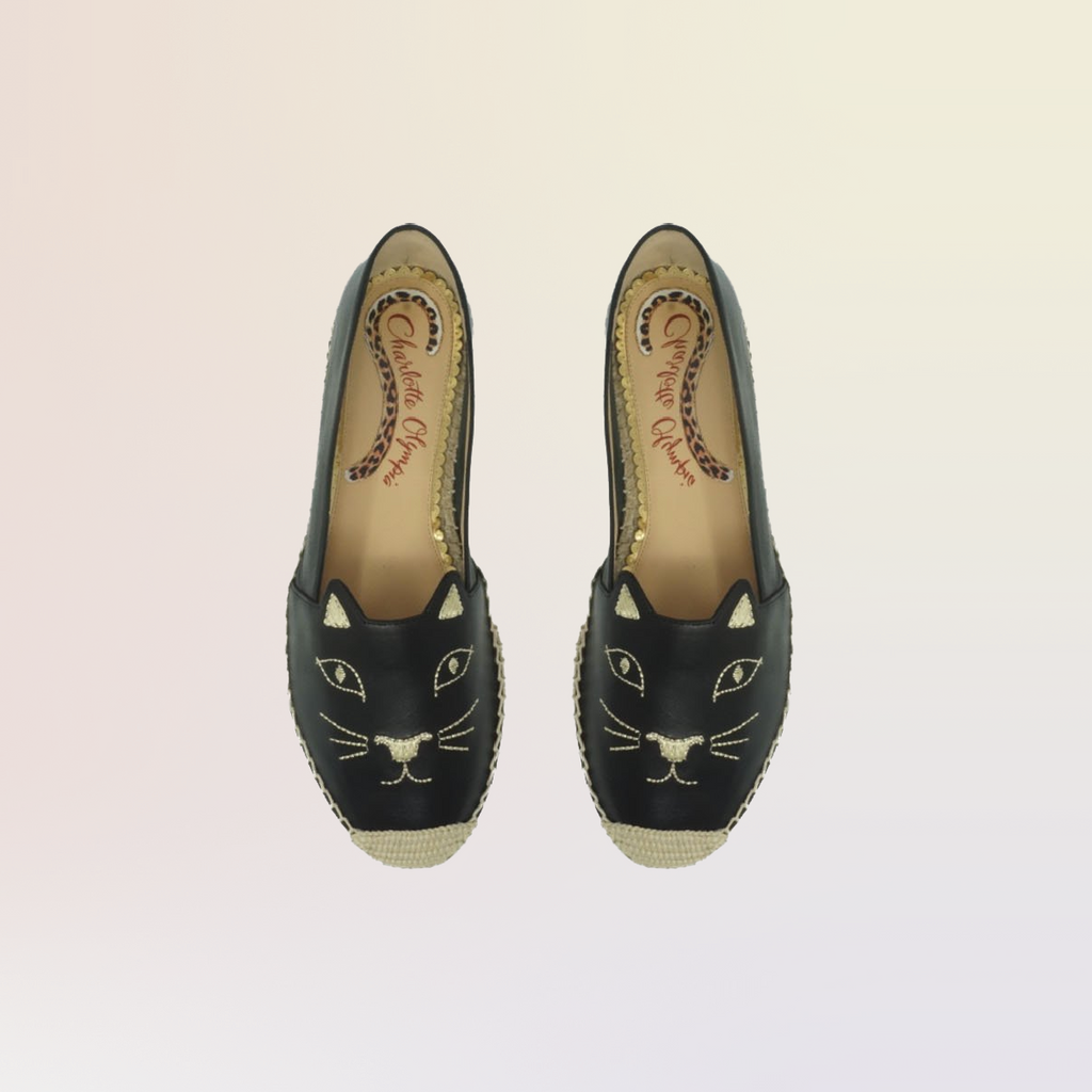 Charlotte Olympia  Black Leather Kitty Espadrilles - Studio D Shoe Boutique