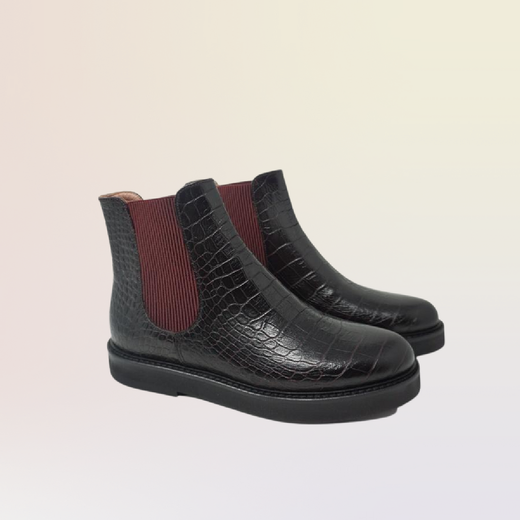 La Belle Atena Chelsea Boot Black/Bordeaux Croco - Studio D Shoe Boutique